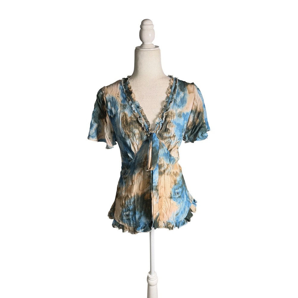 Y2K Belissimo Tie Dye Crinkle Blouse XL Ruffle Fairy Grunge Top